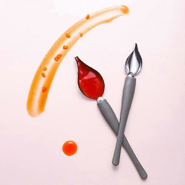 2 st Precisionsskedar för kulinarisk ritning och dekorering, såsskedar i rostfritt stål med avsmalnande pip för dekorering av tallrikar, tårtor, desserter (2 S