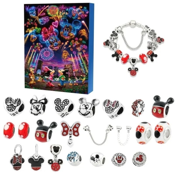 Disney Puh Bear Jul Advent 24 Nedräkningskalender Presentkartong Stitch Musse Pigg Anime Söt armbandshänge för barn Presenter A