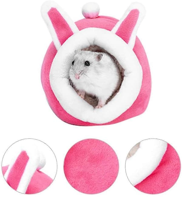 Hamster Litet Bomullsbo Vinter Sovbo Hus Bomull Kaninbo Vinter Varmt Bomulls Sovbo för Små Djur Mini Igelkott, Rosa