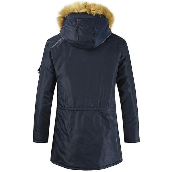 Män Vadderad Parka Jacka Vinter Varm fuskpäls Hooded Ytterkläder Topp Navy M