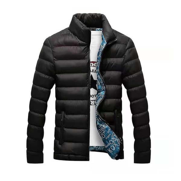 Tikattu takki miesten casual pufferi untuvatakki vetoketjullinen pehmustettu ulkovaatteet lämmin thermal Black 2XL