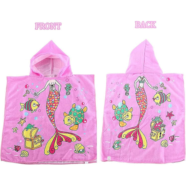 Badehette for barn, badekåpe for barn, badehåndkle for barn med hette, strandhåndkle med søte mønstre, allsidig bruk for barn i alderen 2-8 år (Havfrue)