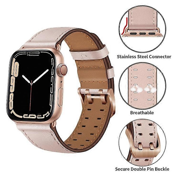 Kompatibel med Apple Watch Series 10 42mm / 9 8 7 41mm / 6 5 4 SE SE (2022) SE (2023) 40mm / 3 2 1 38mm Urrem Ægte Læder Pink