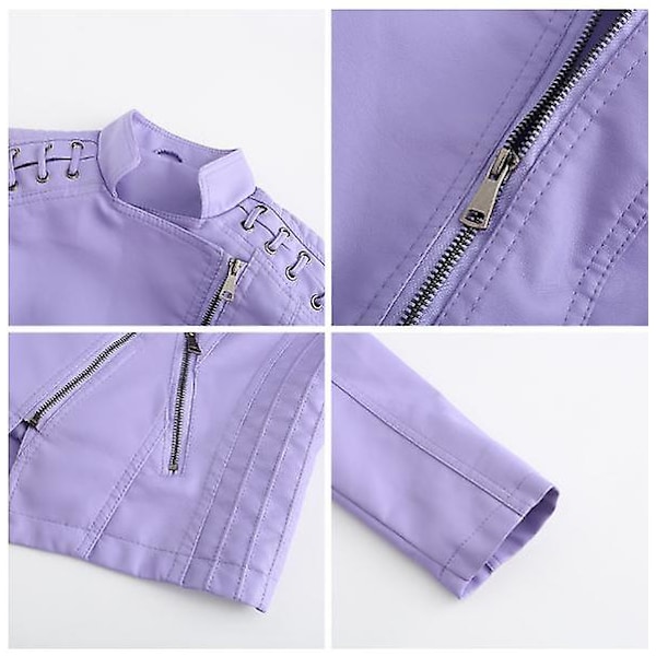 Læderjakke til kvinder, afslappet med lynlås. Fås i 12 farver Purple B XXL