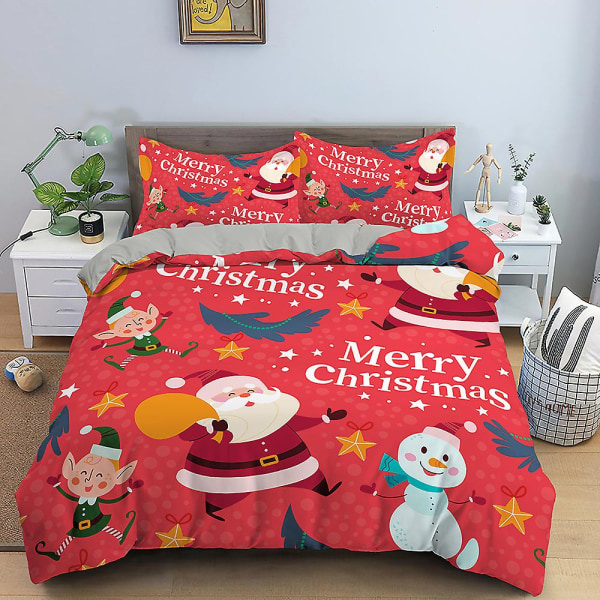 Jul Sängkläder Set 3d Santa Claus Cover King Queen Enkel Dubbel Barn Inget lakan 2/3 st polyester Cover