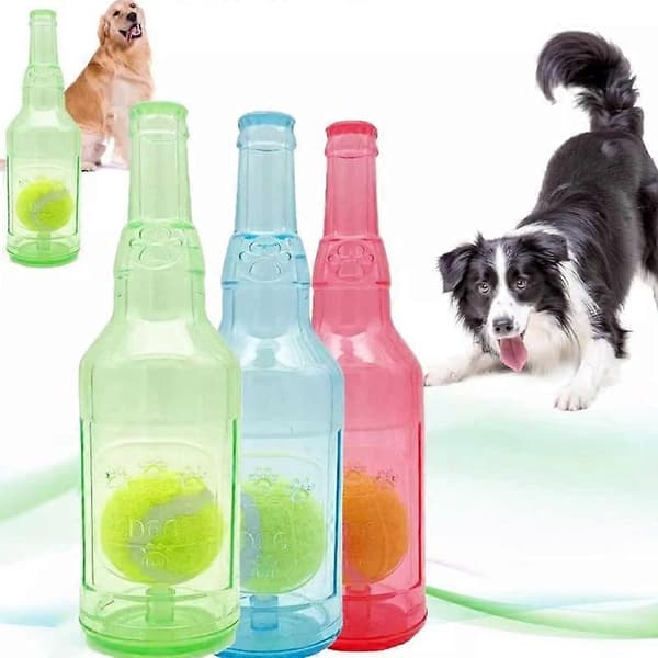 Plastflaskelegetøj til hunde, vandflaskelegetøj med bold til hunde, vinflaske Red empty bottle S