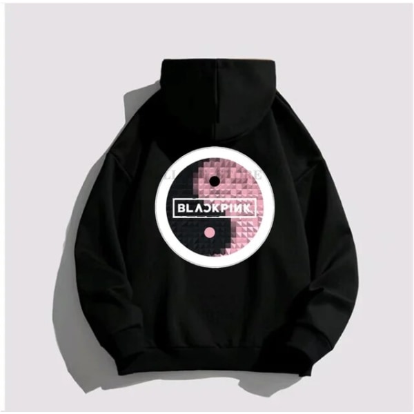 Svart ROSA Hoodie Man Dam Bomullströja Print Tai Chi Tide Brand Huva Blomma Korea Streetwear Fleece Casual lösa kläder 5 L