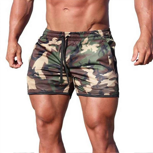 Hurtigtørrende shorts til mænd, sports-beachshorts med lommer til udendørs træning, fitness, løb, camouflage XL