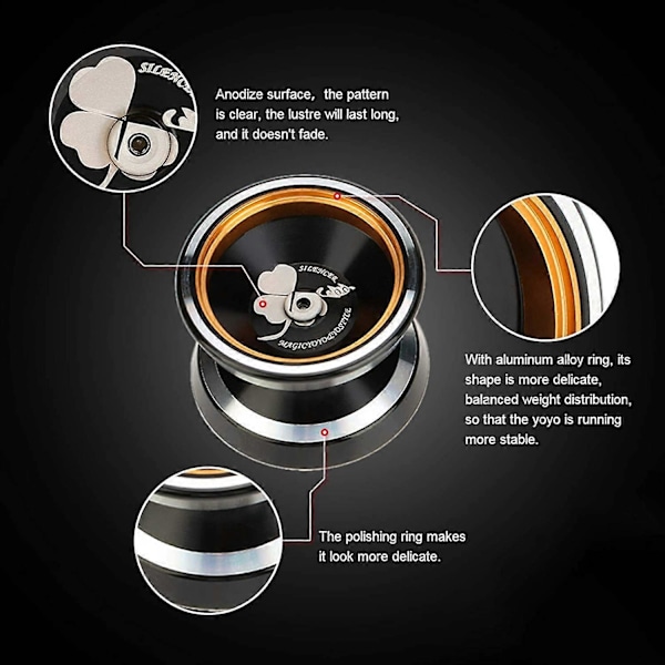 Profesjonell Ikke-Respons Yoyo M001-B, Legering Aluminium Yoyo med Metallring Mellom Yoyo+Ekstra