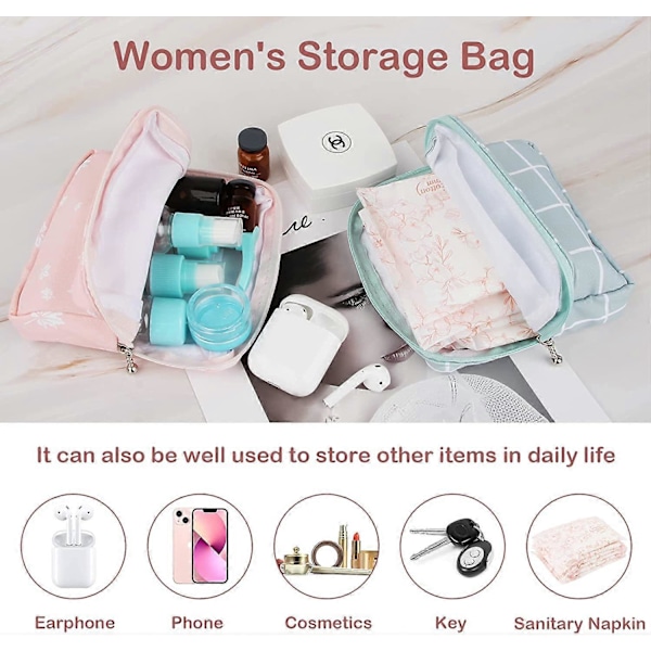 Sanitetsbind Opbevaringspose, 2 stk. Menstruationskop Pung, Bærbar Sanitetsbind Opbevaringspose i Bomuldsstof til Teenagepiger Kvinder Damer (Gitter)
