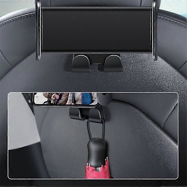 TSLZH26 ABS Biltelefonholder Kompatibel med Tesla Model 3 / Model Y, Telefon- og tabletholder til bagsæde med dobbelte kroge