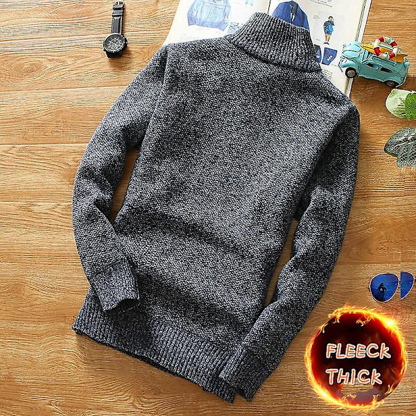Vinter Herr Fleece Tjockare Tröja Halv Dragkedja Polokrage Varm Pullover Kvalitet Man Slim Stickade Ylletröjor För Våren Red XL