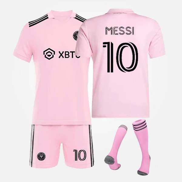 3-13 år barnefotballtøysett Messi Ronaldo NO.10/7 treningstøy Pink with socks 9-10T 26