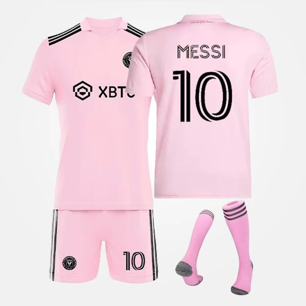 3-13 år barnfotbollskläder set Messi Ronaldo NO.10/7 träningskläder Pink with socks 11-12T 28