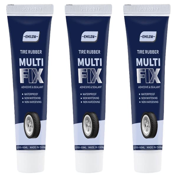Multi-Fix Dekkgummi Lim for Reparasjon av Dekksprekker, Vanntett Ikke-blekende Limforsegling 3pcs