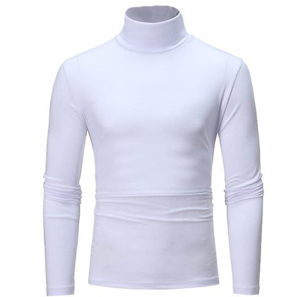 Poolokaulus miehille, yksivärinen, slim fit, joustava, ohut, neulepusero, kevät, syksy, alusvaate, poolokaulus, miesten neulepaita, aluspaita, t-paita White 1 M