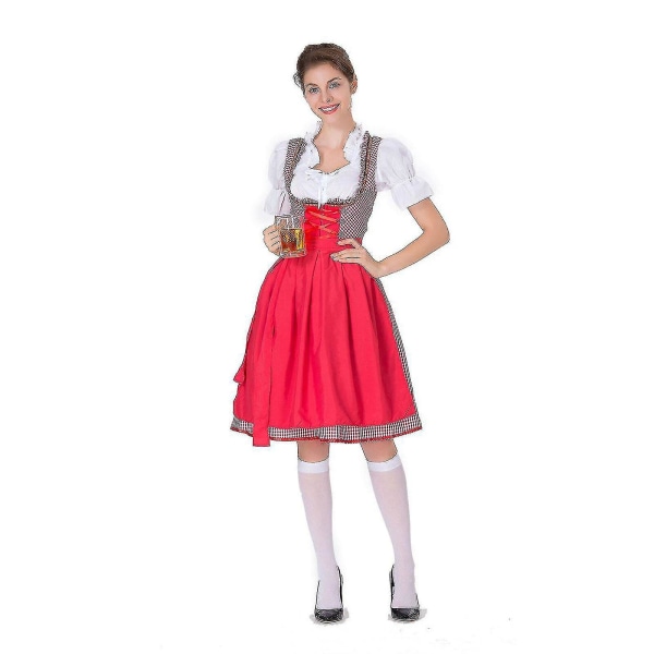 Naisten Oktoberfest-asu Saksalainen Dirndl-mekko-asumekko Baijerin karnevaalijuhla, 100 % uutta Red 2XL