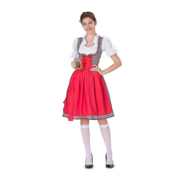 Naisten Oktoberfest-asu Saksalainen Dirndl-mekko Baijerilainen karnevaalijuhla-asu, 100% uusi Red 2XL