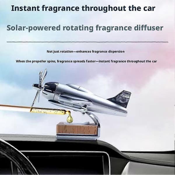 Soldriven flygplansdiffusor - Aromaterapi med eterisk olja av bokträ för bil Black