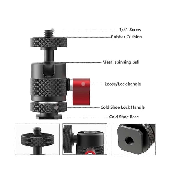 Mini Stativkulehode Svingbart Kulehode 1/4 Tommers Avtakbar Blitssko Adapter for DSLR Kamera M