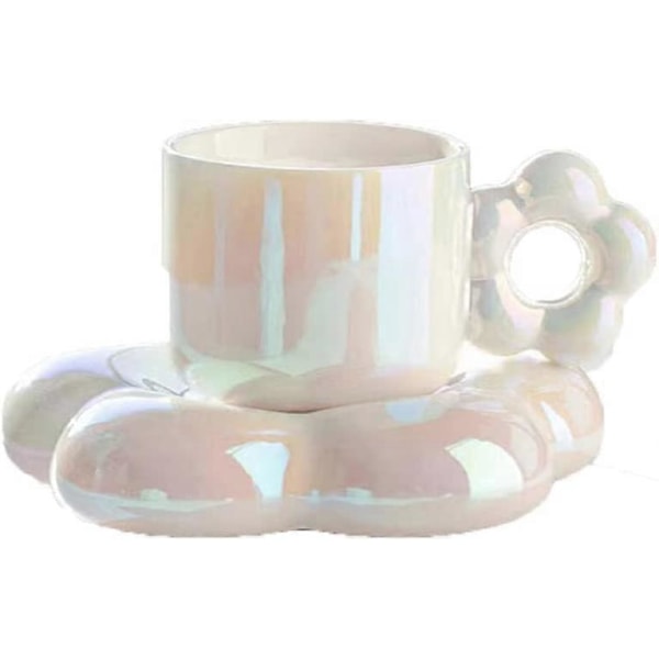 Kaffekop med blomsterformet underkop, kaffekopsæt, keramisk krus, tekop og underkop, krus og underkop