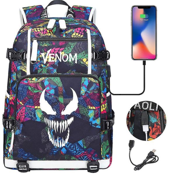 Venom Fashion Trykt USB Skolebagg for Ungdom (2-108) Color-11