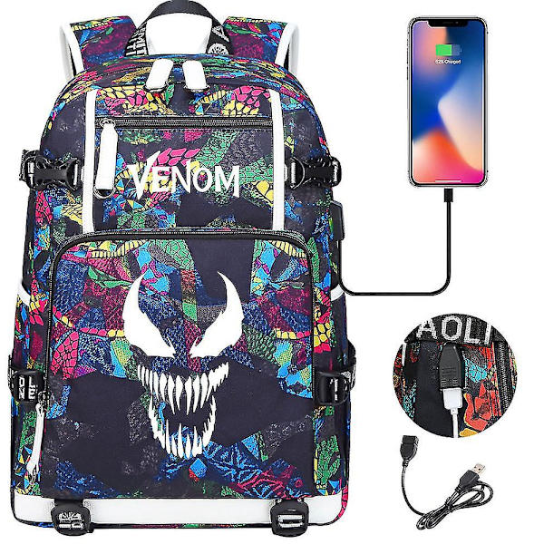 Venom Fashion Trykt USB Skoletaske til Unge (2-108) Color-11