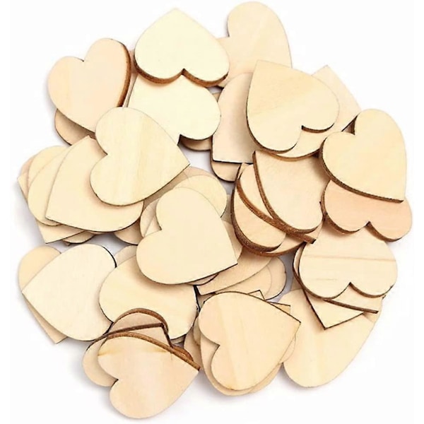 100 stk. (5 cm) - Rustikke træhjerter til hobbyprojekter - til bryllupsdekorationer