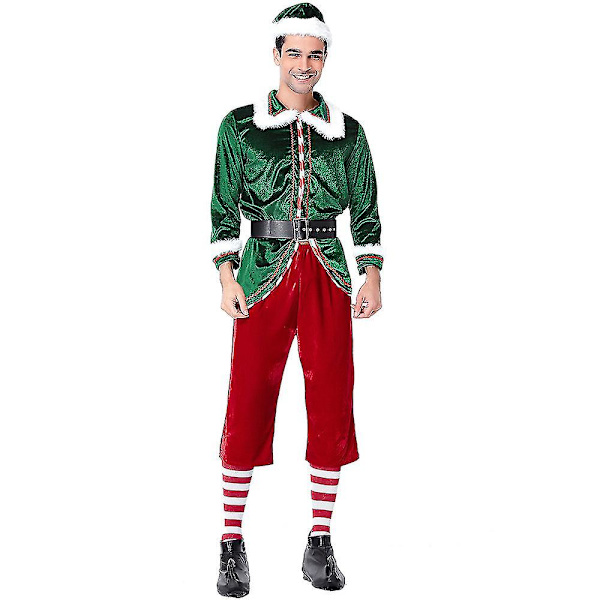 Långärmad Juldräkt Jultomte Outfit Förtjockad Vuxen Herr Party Show Älvdräkt Att Skicka Strumpor Hög Kvalitet XL