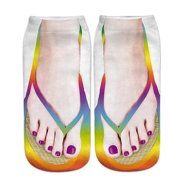 3D Flip Flop-sokker for kvinner Morsomme nyhetssokker i polyesterbomull B