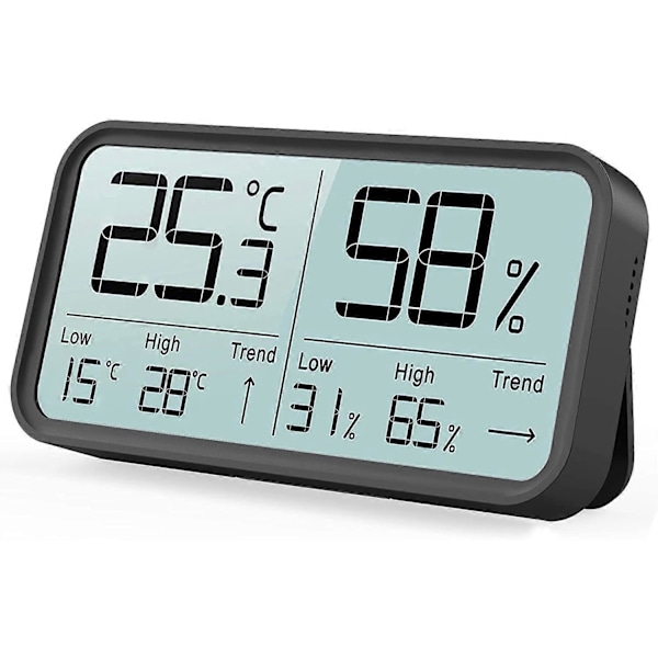 Digital Hygro-Termometer Inomhus Termometer Hygrometer, Temperatur Luftfuktighetsmätare, Luftövervakning för Rum, Svart