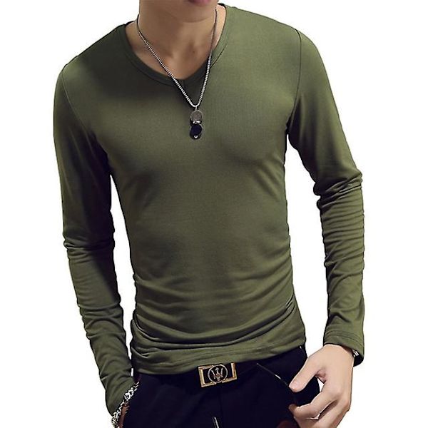 Rullekrave til mænd Ensfarvet Slim Elastisk Tynd Pullover Forår Efterår Undertøj Rullekrave Mænd Strik Bluse Base T-shirt Top ArmyGreen 2 M