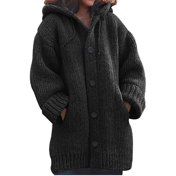 Dam Huva Stickad Tröja Höst Vinter Mellanlång Enfärgad Knäppning Stickad Tröja Ullkappa XL
