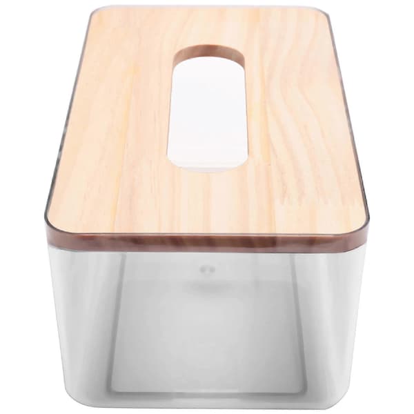 Minimalistisk Tissueboks Dekselholder, Moderne Transparent Rektangulær Bambus Ansiktsserviett Dispenser