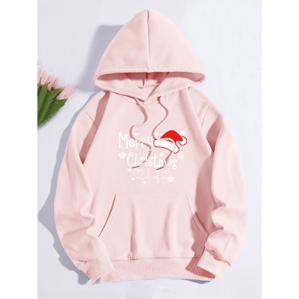 Juleprint Sweatshirts Mode Karneval Fest Kvinde Tøj Casual Sweatshirt Sjovt Mønster Fest Dame Hættetrøjer Pink XL