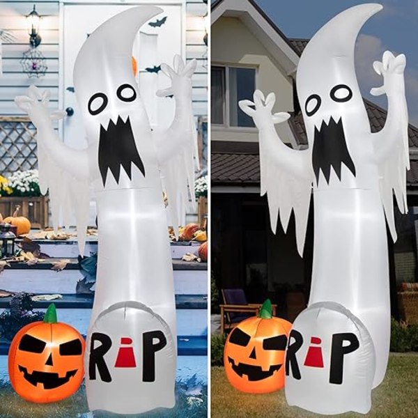Halloween-dekorasjoner utendørs, Sizonjoy 2,7 m Halloween Oppblåsbar Spøkelsegresskar, Skumle Halloween-eksplosjonsdekorasjoner