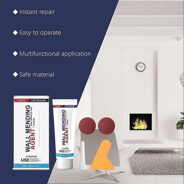 Gipsväggsreparationssats, 2-pack väggreparationsmedel, väggspackel med skrapa