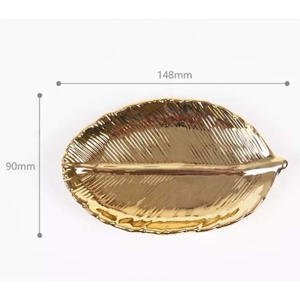 Pieni kultainen lehtitarjotin - Keraaminen koristeellinen kultainen lautasastia - Sormuslautanen - Korukulho - Alaosa