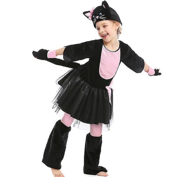 Kostym för tjej Rosa Svart Katt Klänning Kostym Halloween Carnival Party Mardi Gras Cosplay 130-145CM