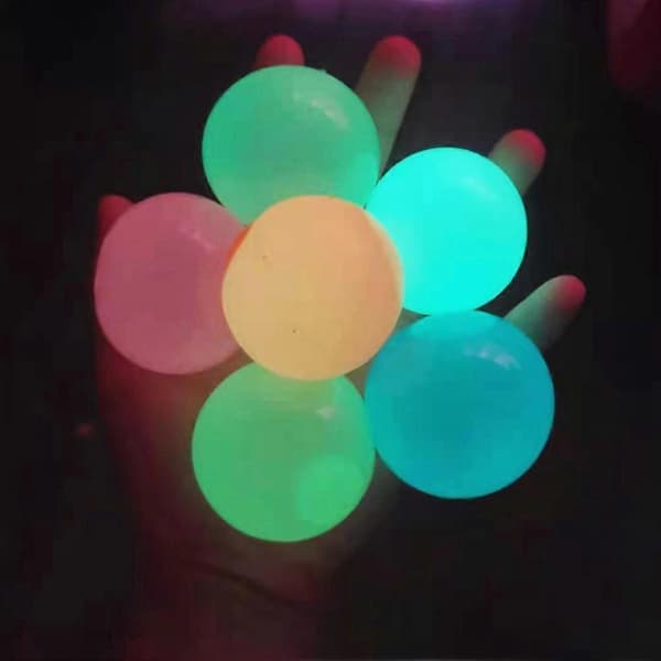 Självlysande klibbiga väggbollar, fluorescerande sugklibbiga bollar, klibbiga målbollar, interaktiva presentleksaker för par 6cm