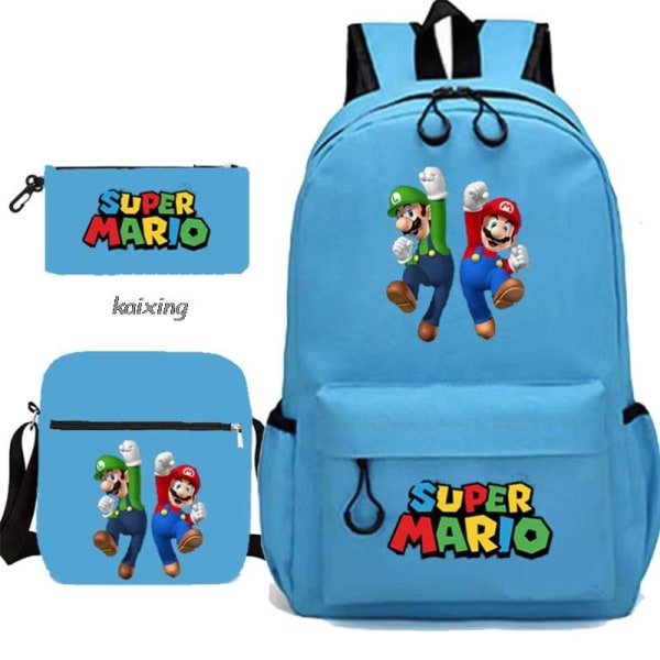 Super Mario 3 stk./sæt Børnerygsæk Drenge Skoletaske Tilbage til Skole Gave Gold 16 Inches