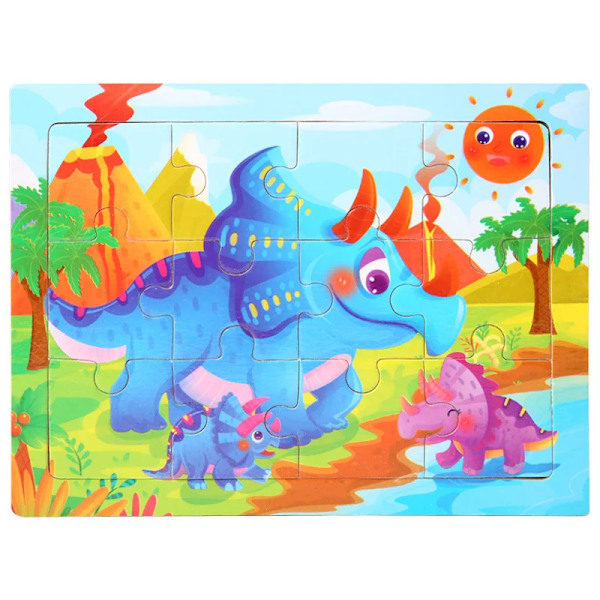 15*11cm 3D Palapeli Sarjakuvaeläimet Puupalapeli Lasten Kognitiivinen Palapeli Vauvan Puiset Lelut Opetuslelut Lapsille 3-triceratops