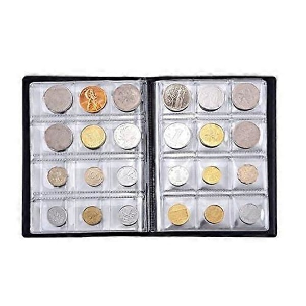 1 stk. svart 10 sider 120 lommer myntsamlingsbok minnemynt penny oppbevaringsbok hall