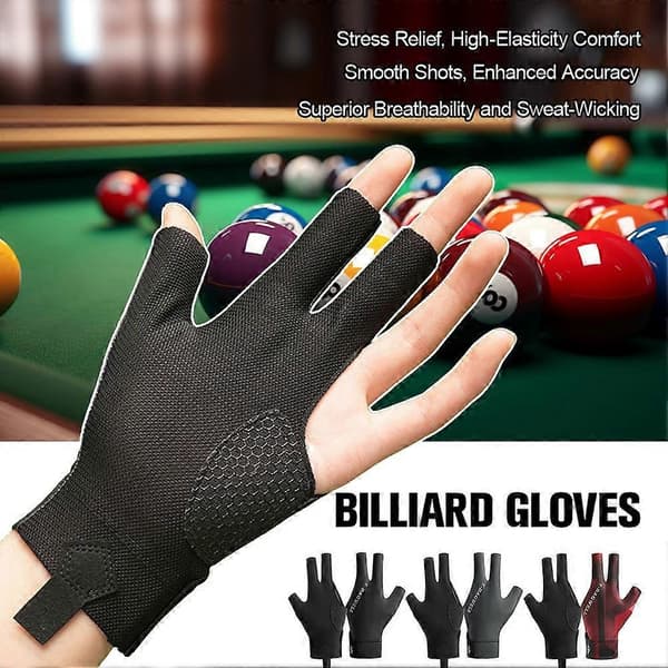 Professionelle tre-fingrede billardhandsker til venstrehånds snookerhandsker Left hand black