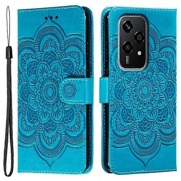 Kompatibelt Skal för Honor 200 Lite PU Läder Mandala Präglad Design Plånboksfodral Blue