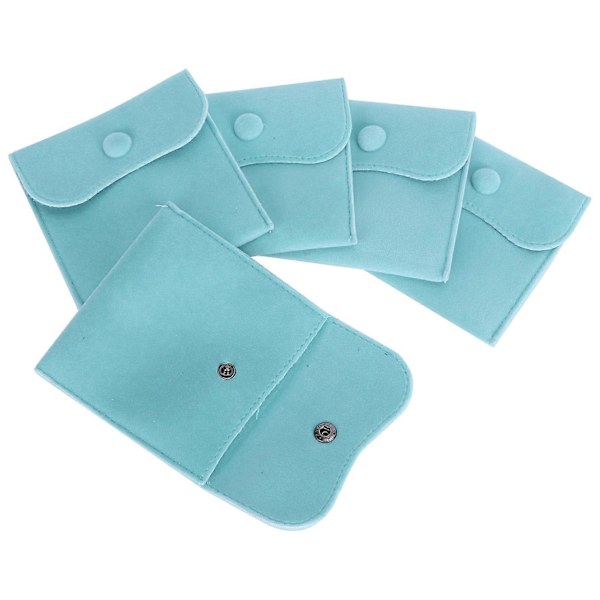 5 stk. Velvet Snap Button Taske Smykkeopbevaring Flannel Ruskind Gavepakke Pose Blå 10x10cm