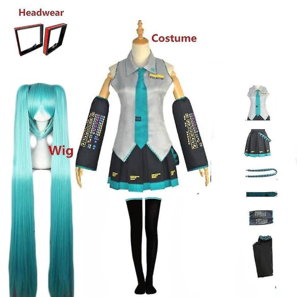 Nopea toimitus Miku-asu Japani Midi-mekko Naisten asut Halloweenin uudenvuodenjuhliin täydelliset setit peruukin kanssa Costume headwear wig Xxl