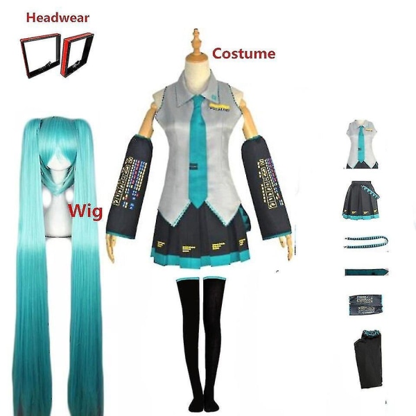 Nopea Toimitus Miku  Puku Japan Midi Mekko Naisten Asut Halloweenille Uuden Vuoden Juhliin Täydet Setit Peruukilla Costume headwear wig Xxl