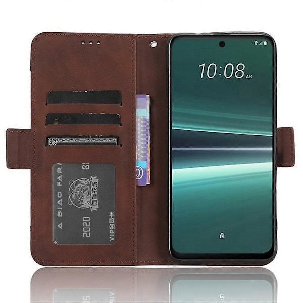 Yhteensopiva HTC U23 Pro 5G:lle, monipaikkainen korttikotelo PU-nahkaa, suojakotelo jalustalla ja lompakolla Brown