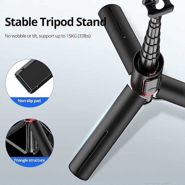 Punainen Selfie-keppi, Selfie-tikku Tripod Monopod Bluetooth Teleskooppinen 3 in 1 Laajennettava 270° Kierto TikTokille iPhone ja Android, Videokuvaus, Blogi